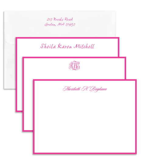 Hot Pink Hand-Bordered Flat Note Cards